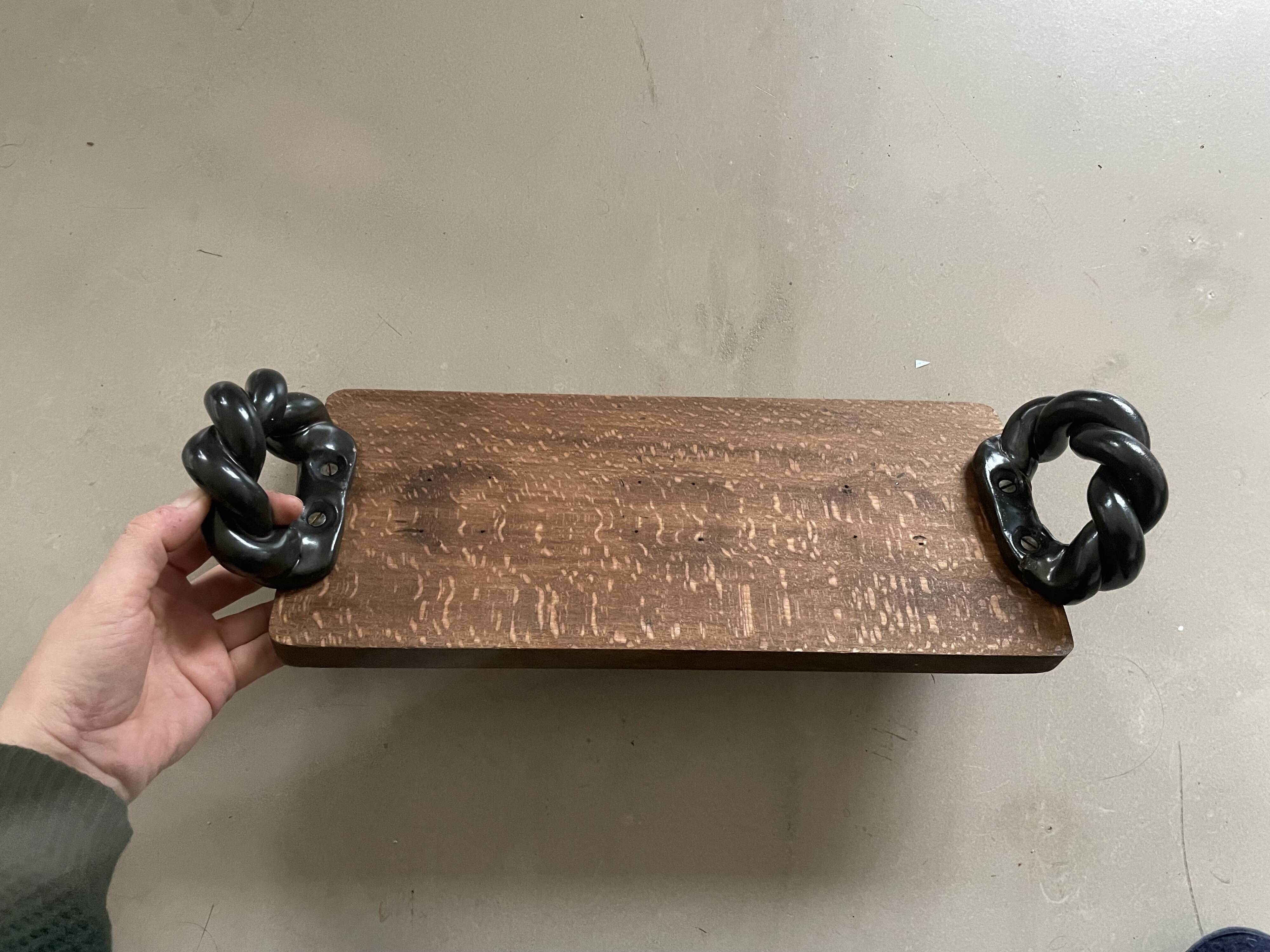 Vintage wooden and ceramic tray