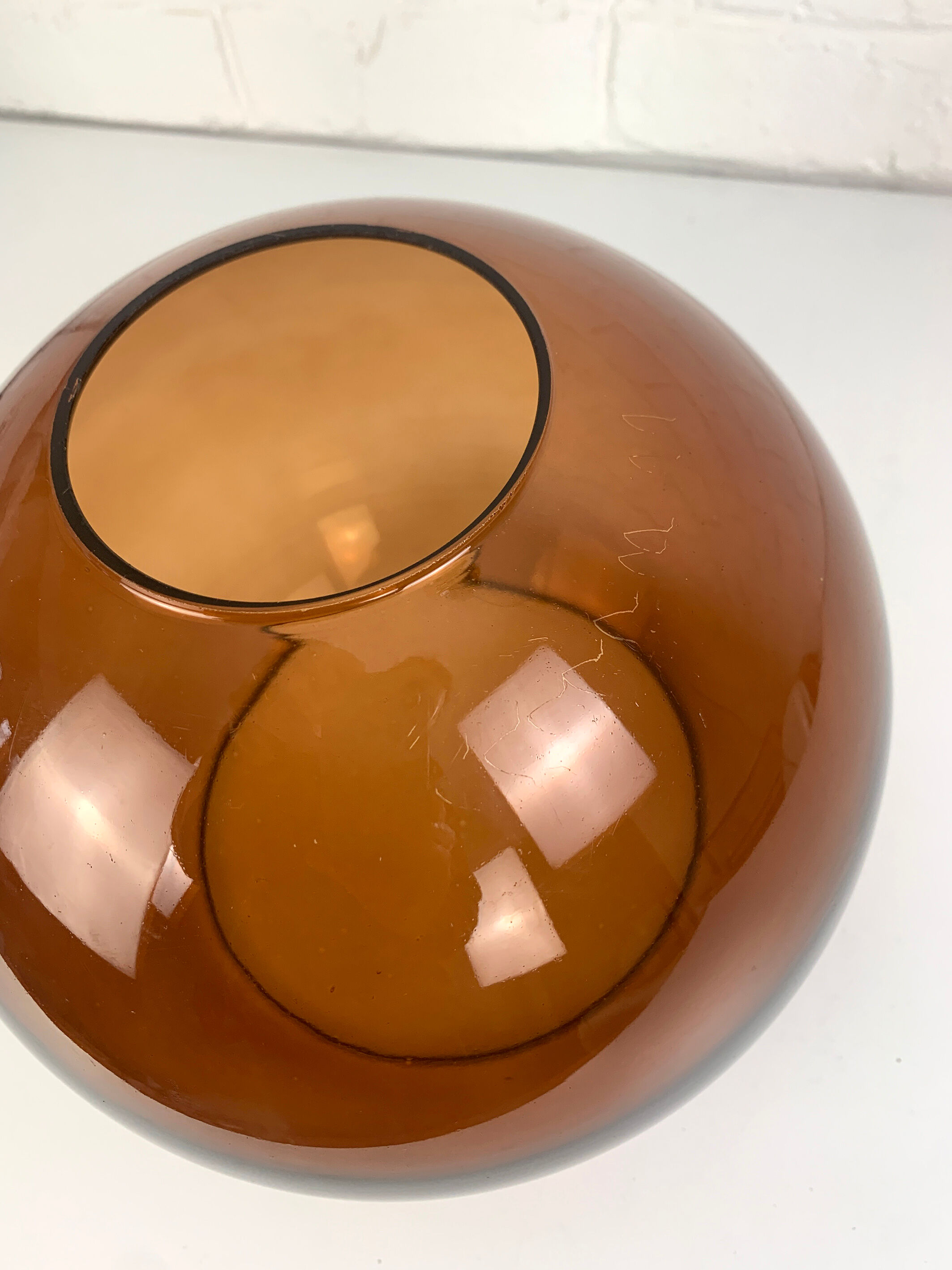 Pendant lamp ball Space Age amber glass chrome 1970s