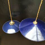 Blue enameled sheet metal pendant lights