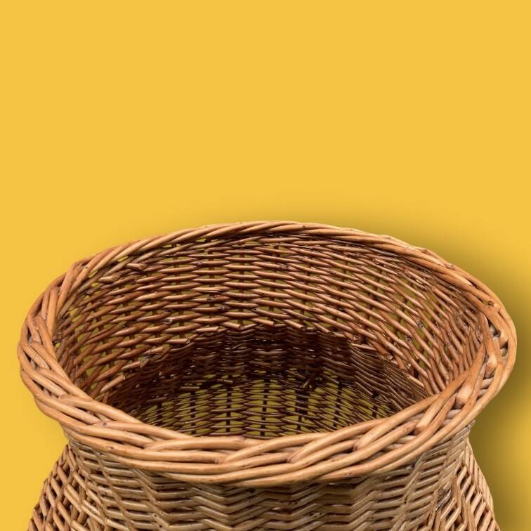 Large antique woven wicker basket – amphora shape – circa 1950