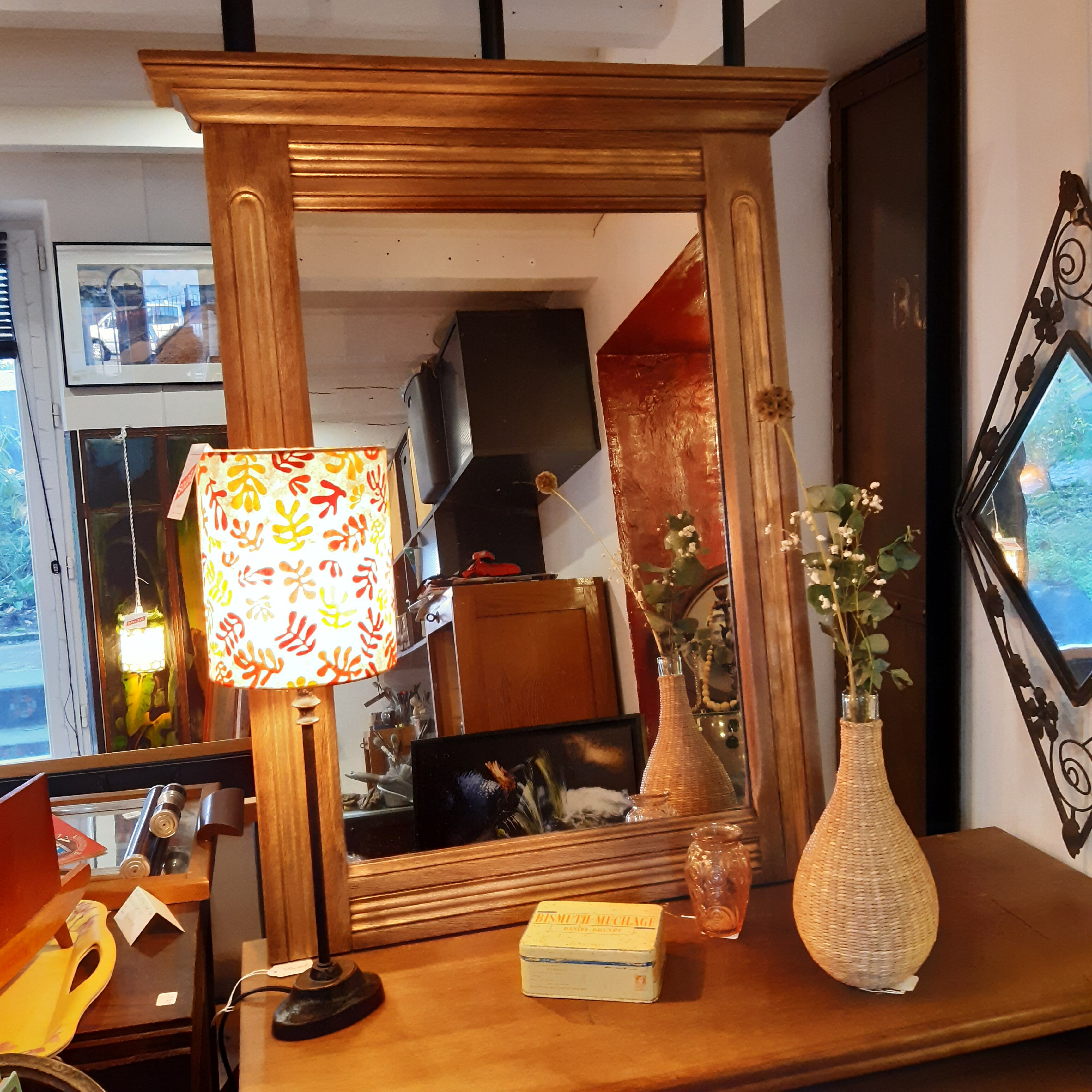 Mirror, wood, molding, 30s 40s, natural wood, gold