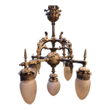 Chandelier 1900 metal and glass