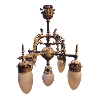 Lustre 1900 métal et verre