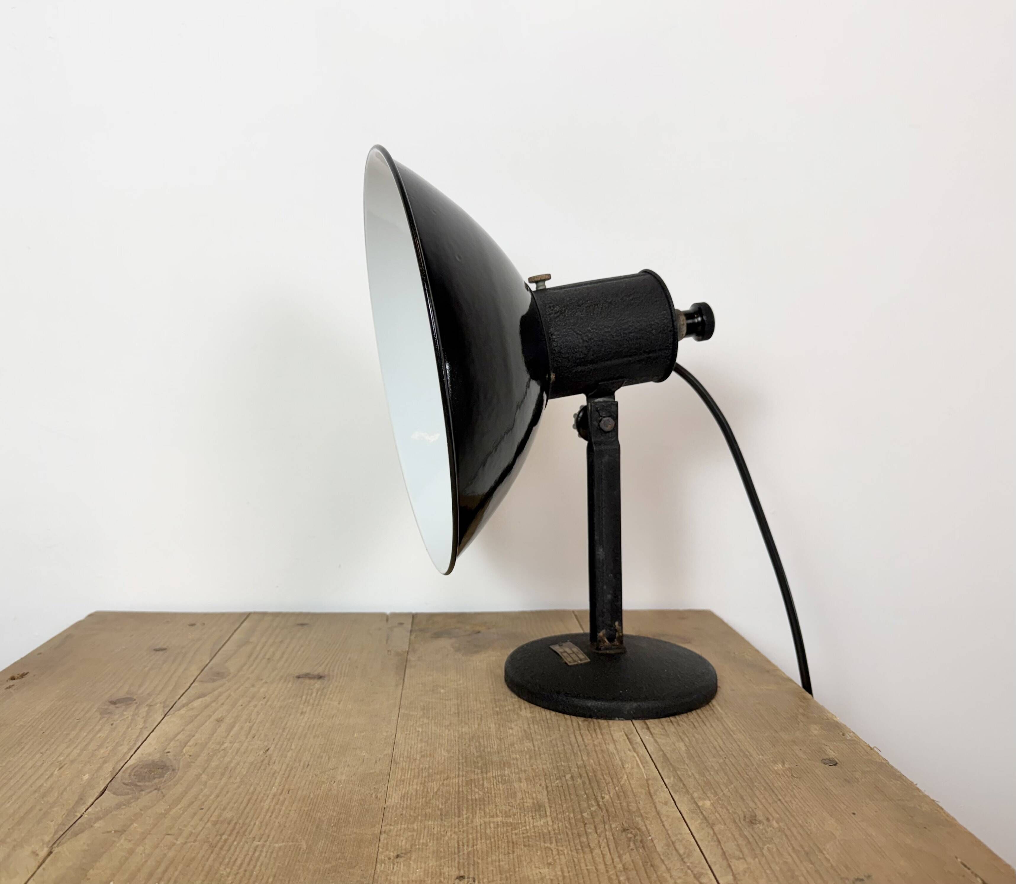 Vintage Industrial Black Enamel Table Lamp from EB, 1950s