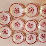 set of 11 vintage soup plates with red flowers