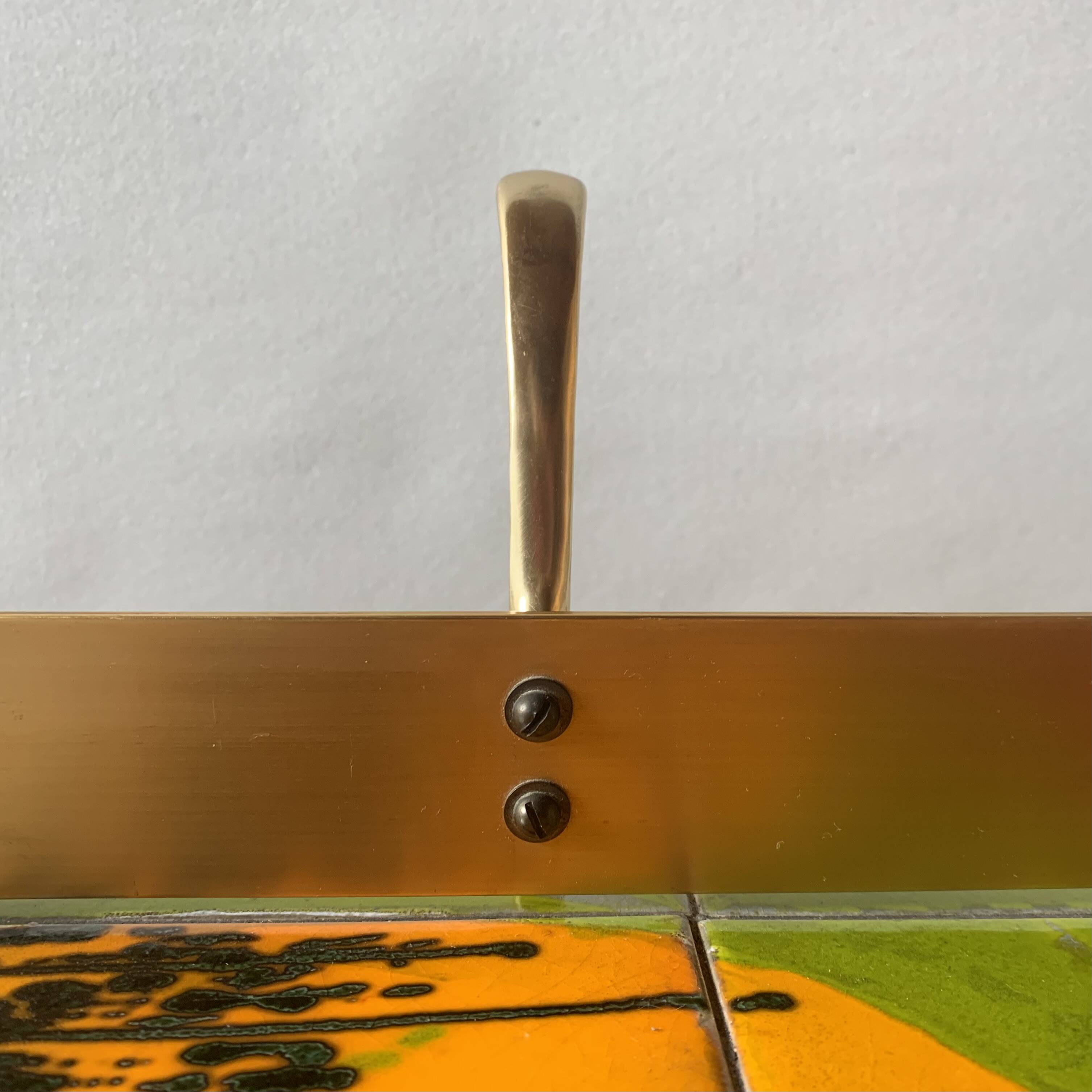 Vintage wall-mounted coat rack in golden aluminum - triple coat hook