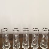 5 vintage shot, liqueur, digestive glasses, with transparent glass handle engraved with a rose