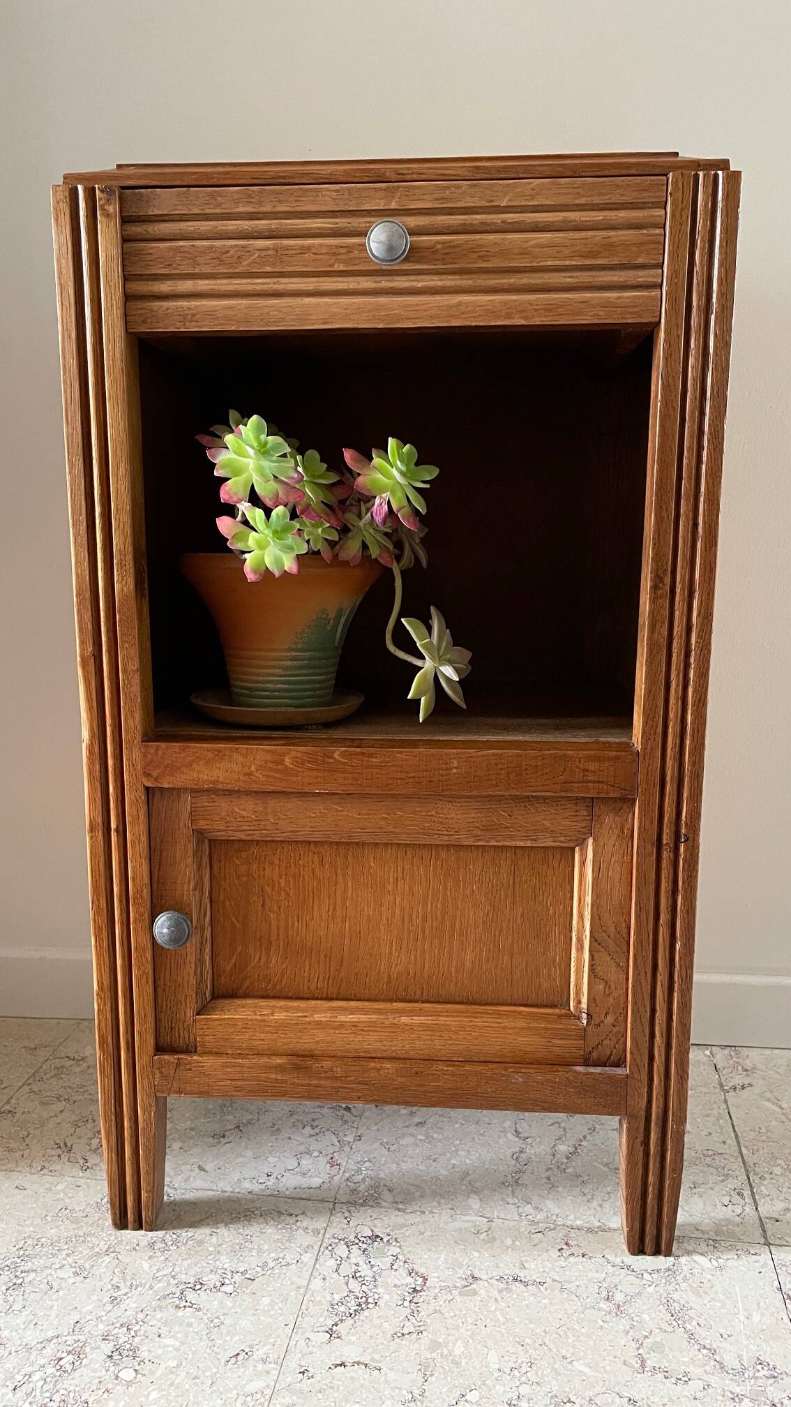 Cube bedside table in oak 1950s