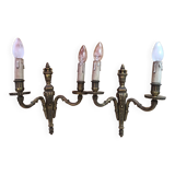 Pair of old doube wall lamp louis xv style gilt bronze