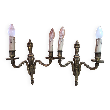 Pair of old doube wall lamp louis xv style gilt bronze