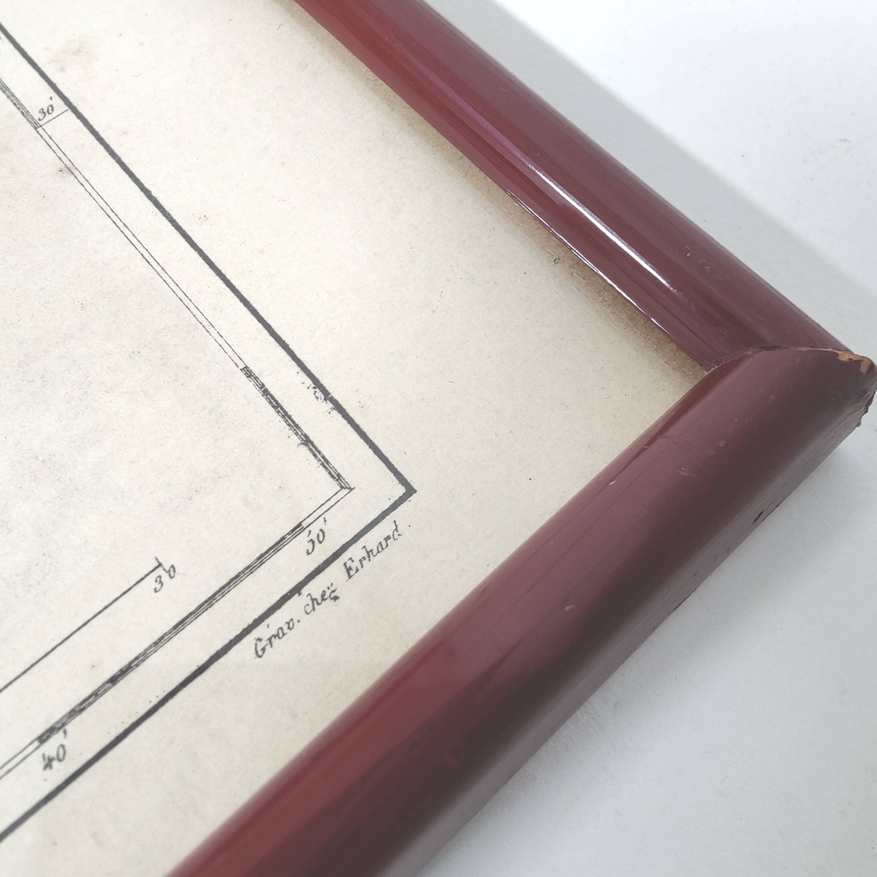 Auvergne Puy engraving map of dome wooden frame old plan of Clermont Ferrand