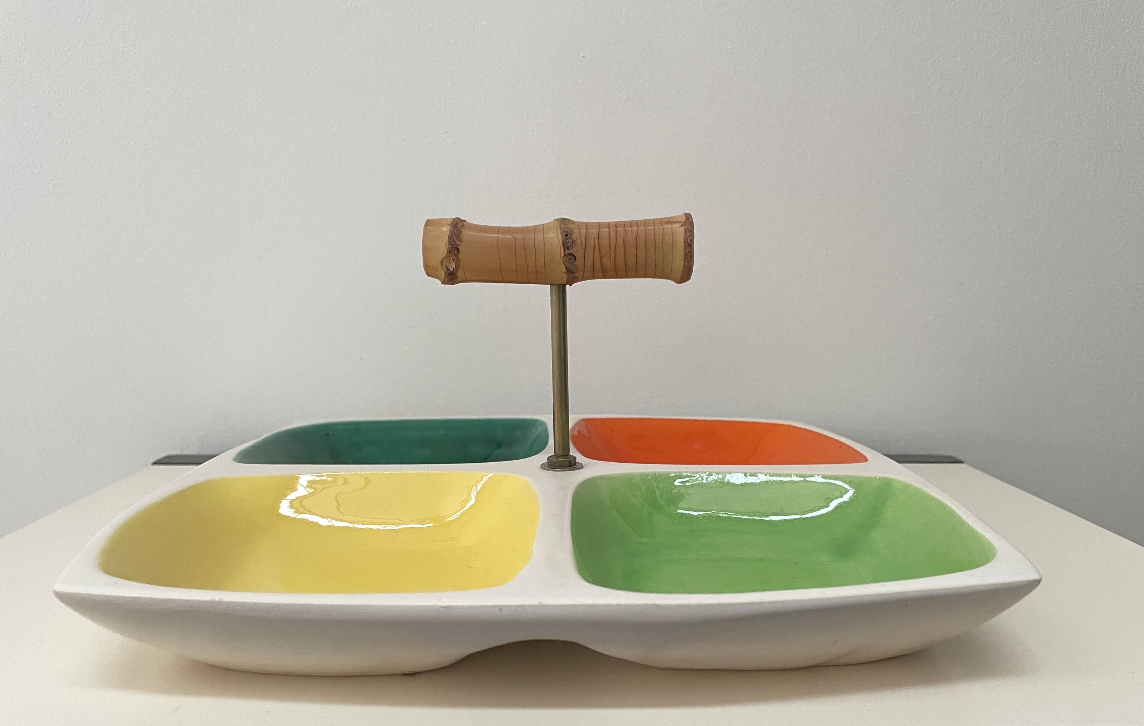 Vintage multicoloured glazed ceramic appetizer platter