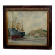Original Impressionist Landscape Oil on Board Boats in Harbor