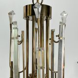Vintage brass and glass Stilkronen chandelier, Italy 1970s