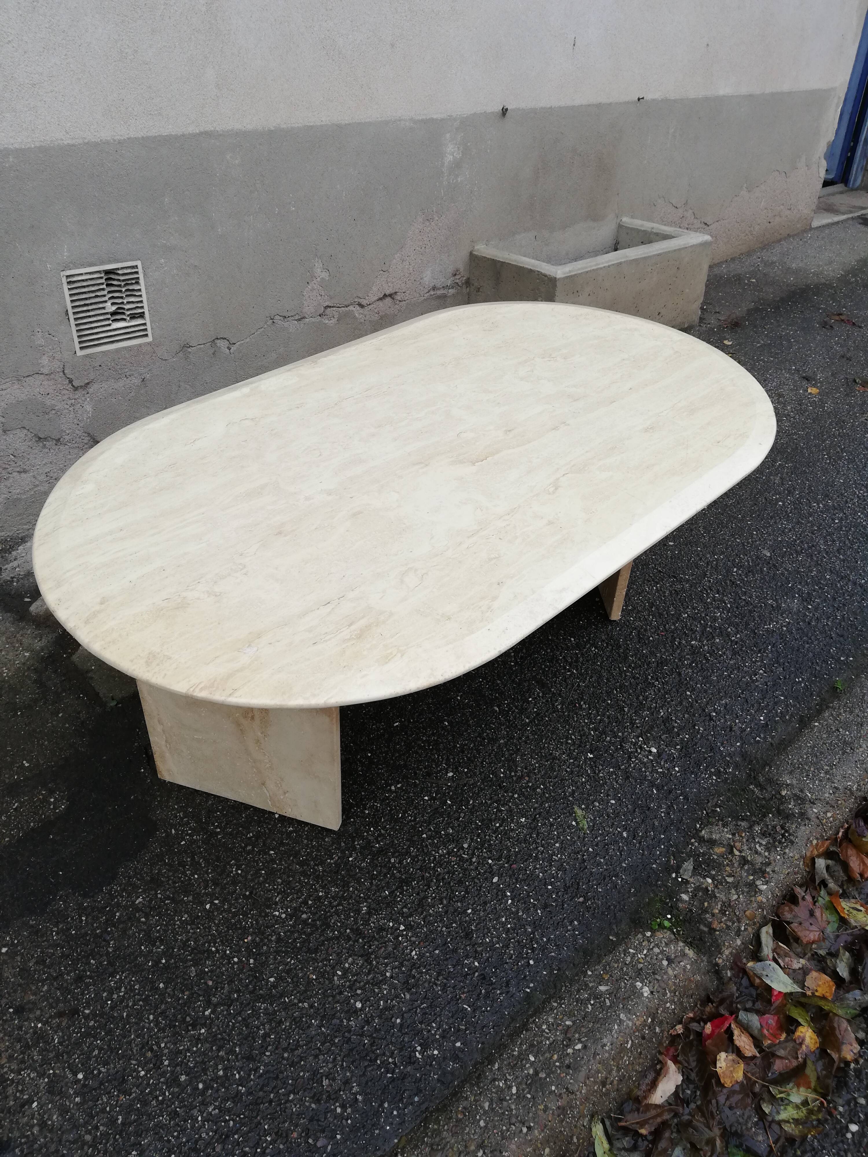 Vintage oval travertine coffee table