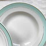 6 Assiettes creuses vintage faïence LUNEVILLE blanches vertes doré