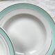 6 vintage LUNEVILLE earthenware soup plates, white, green and gold