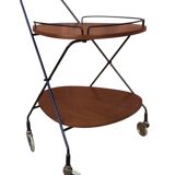 Vintage Scandinavian serving trolley in teak and metal, metal wheels, 1960s