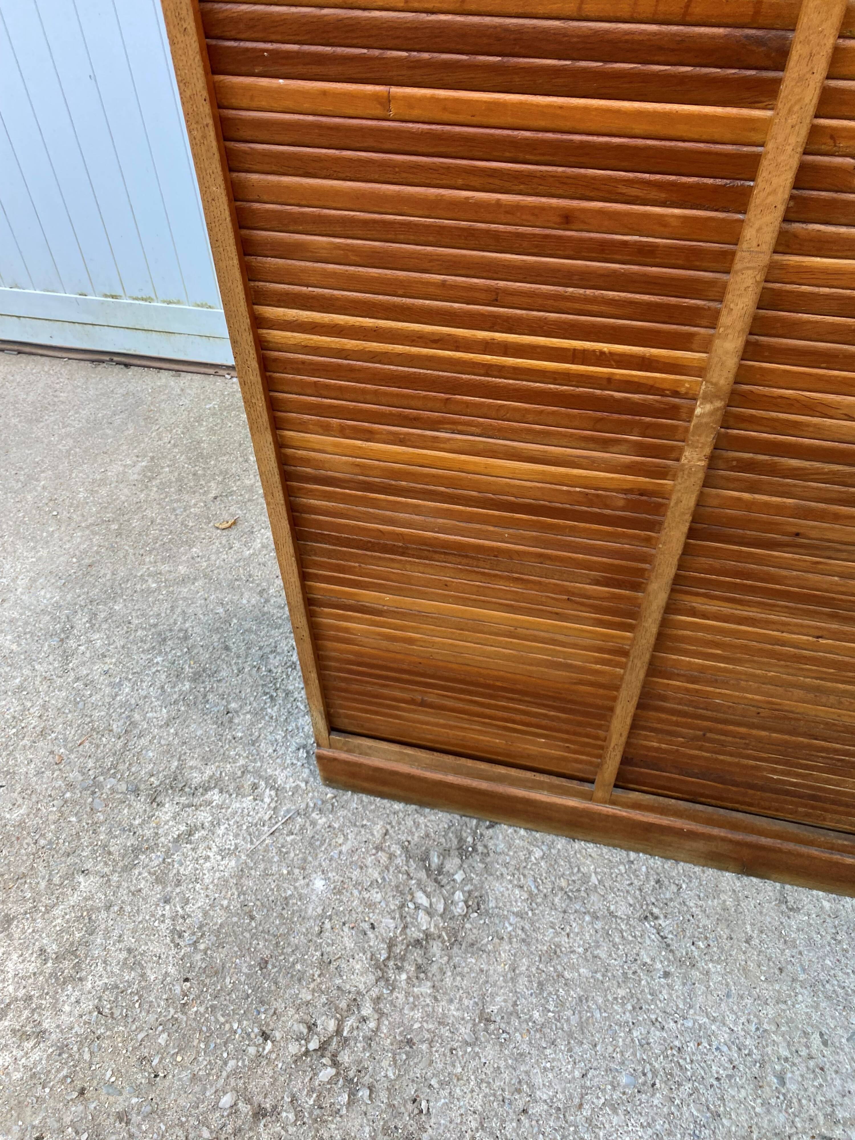 Antique oak double-column roll-top filing cabinet, circa 1950