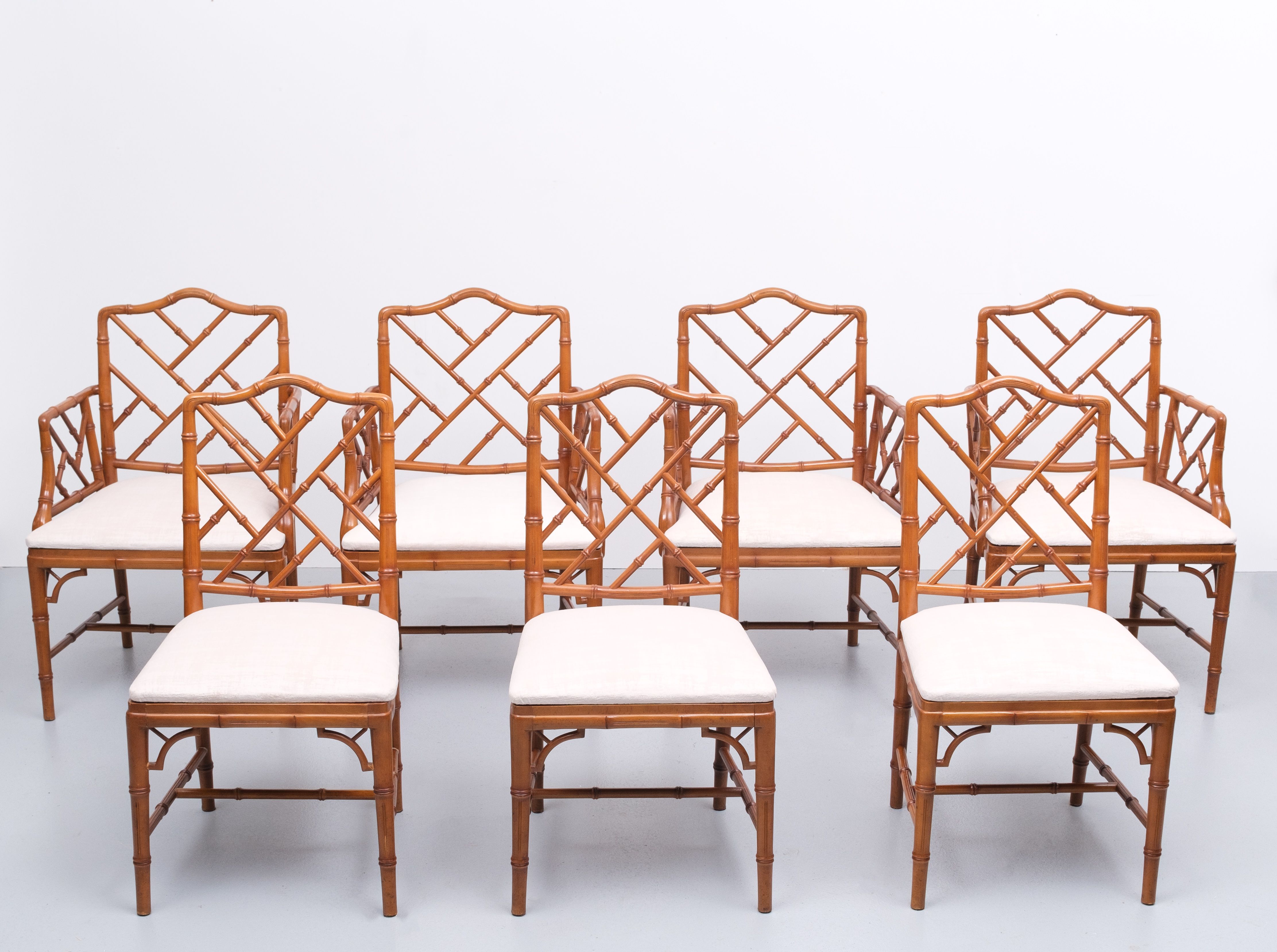 20th Century Chinese Chippendale Style Faux Bamboo Chairs