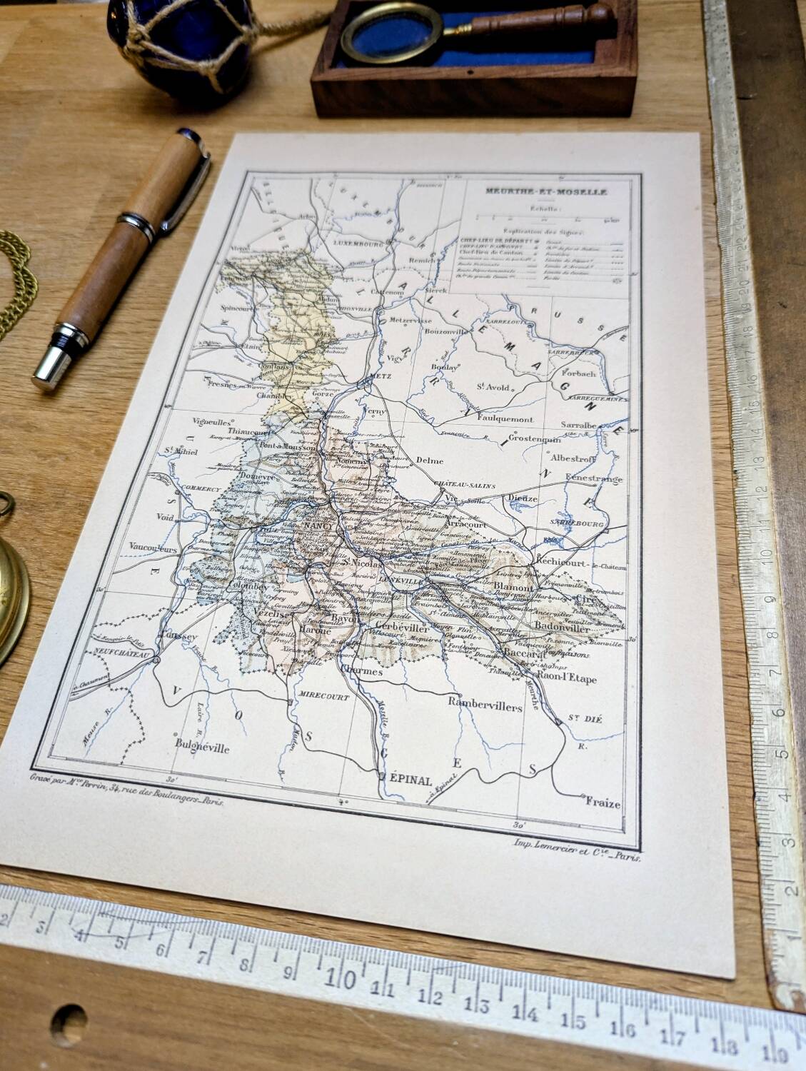 Printed in 1889, Meurthe-et-Moselle, old map.