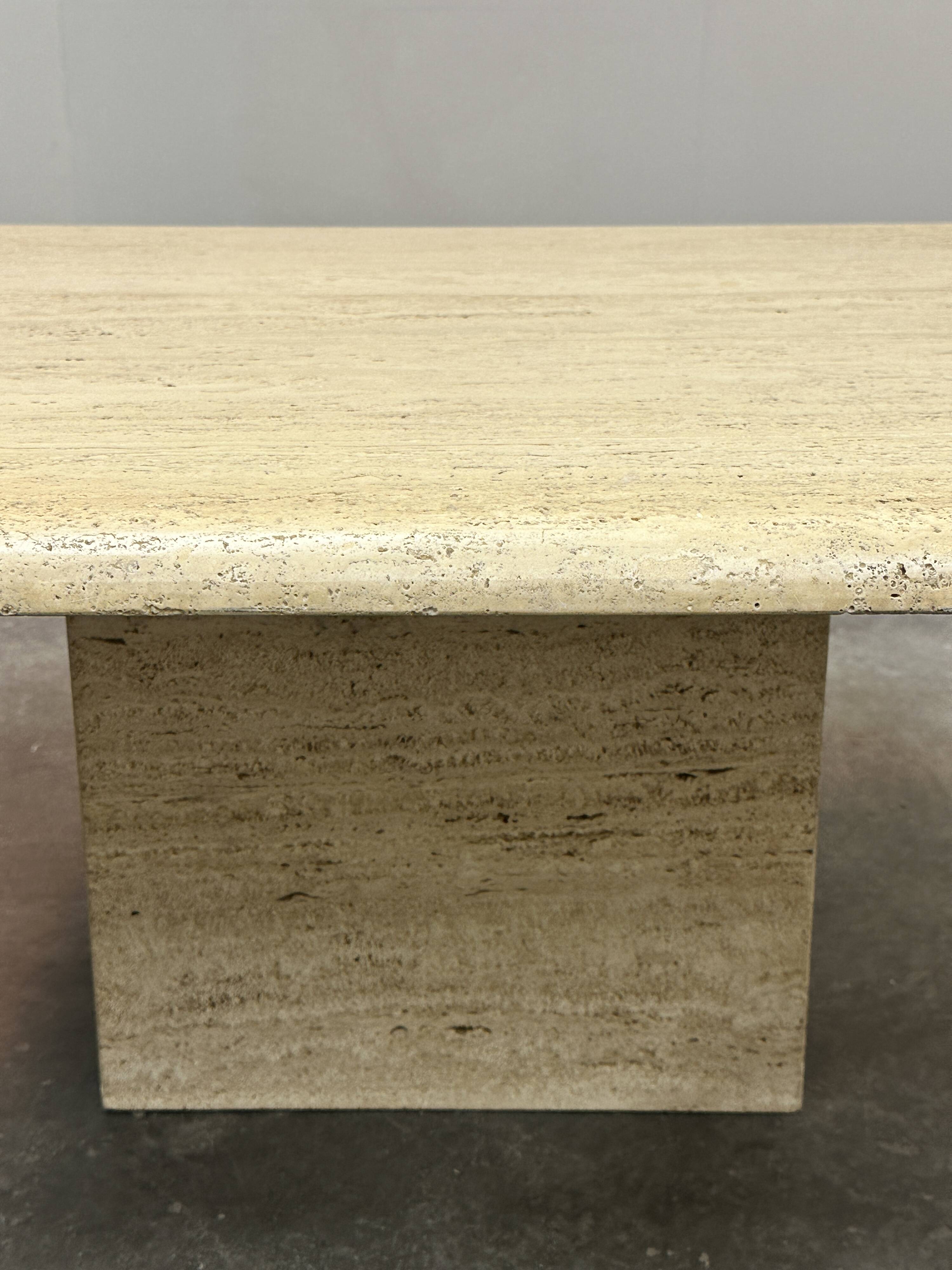 Large Vintage Brute Travertine Square Coffee Table, France 1970s.
