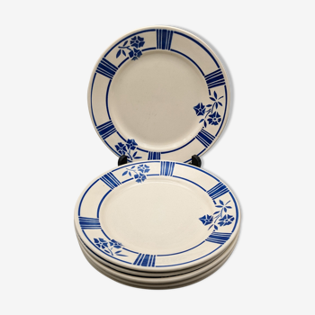 Série de 6 assiettes vintage demi-porcelaine badonviller art deco fleurs bleues