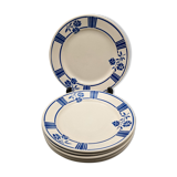 Series of 6 vintage plates demi-porcelaine badonviller art deco blue flowers