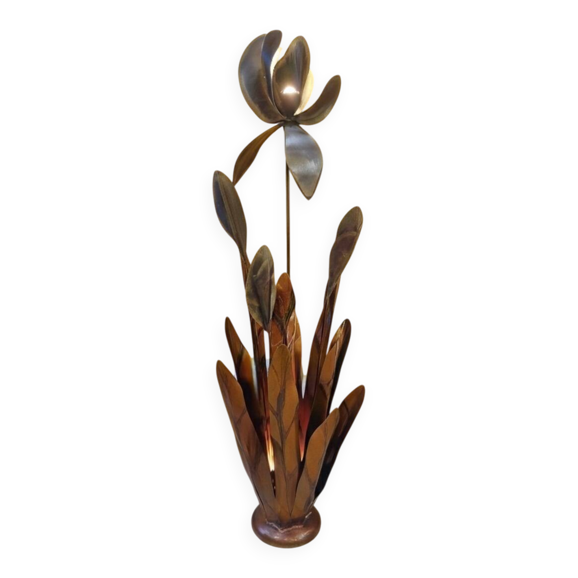 Henri Fernandez Floral Floor Lamp in Gold Metal
