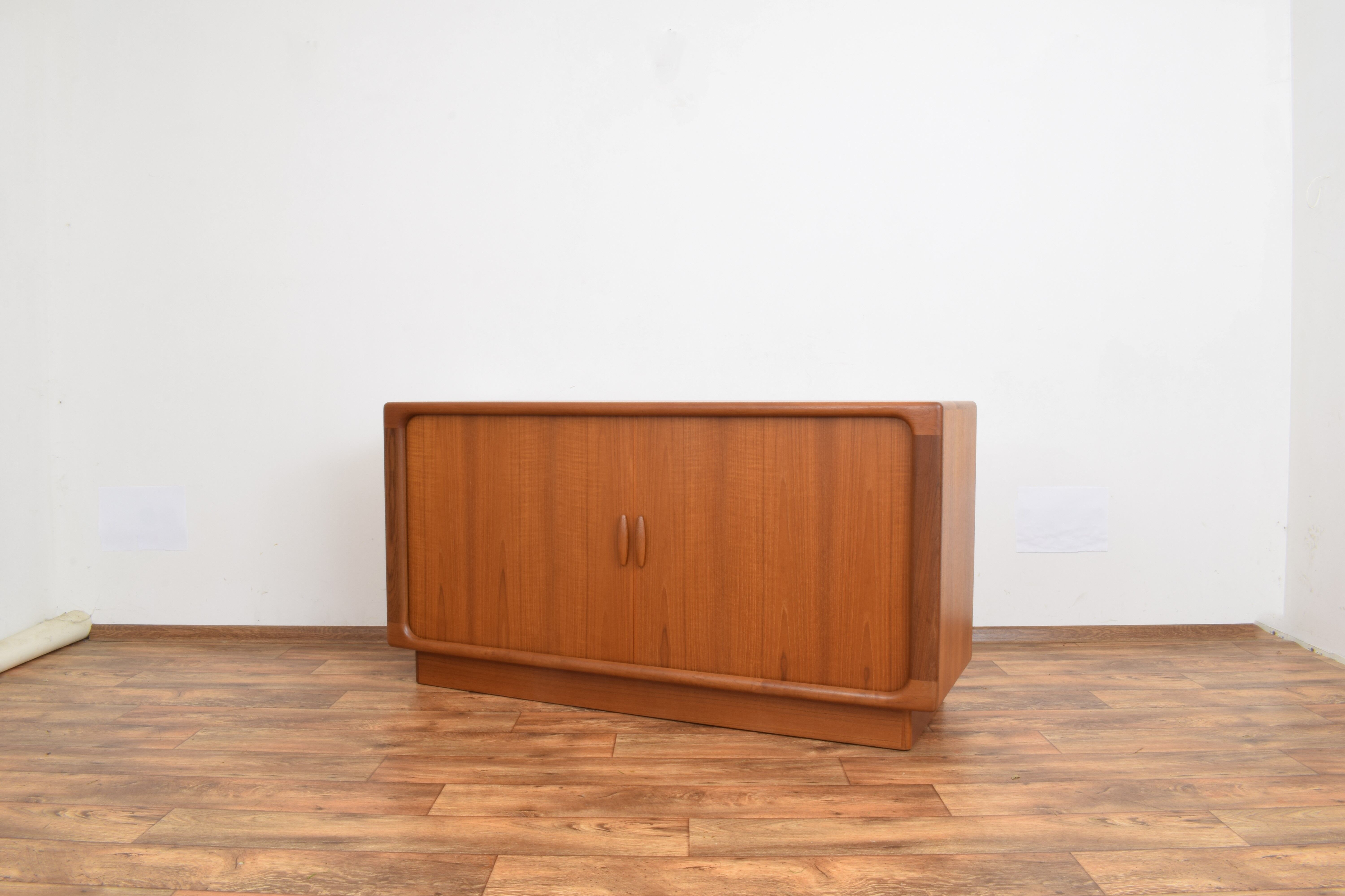 Mid-century danish teak sideboard with tambour doors from dyrlund, 1960s.
