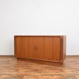 Mid-century danish teak sideboard with tambour doors from dyrlund, 1960s.