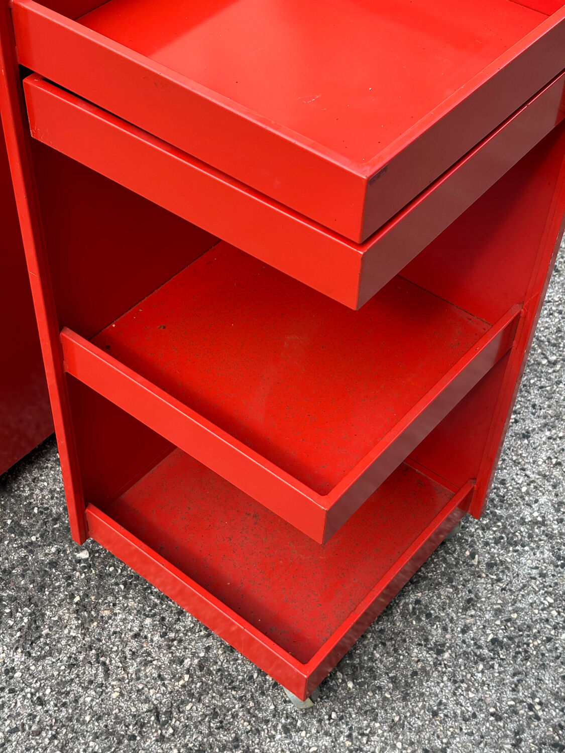 Prisunic 1970 metal trolley and box