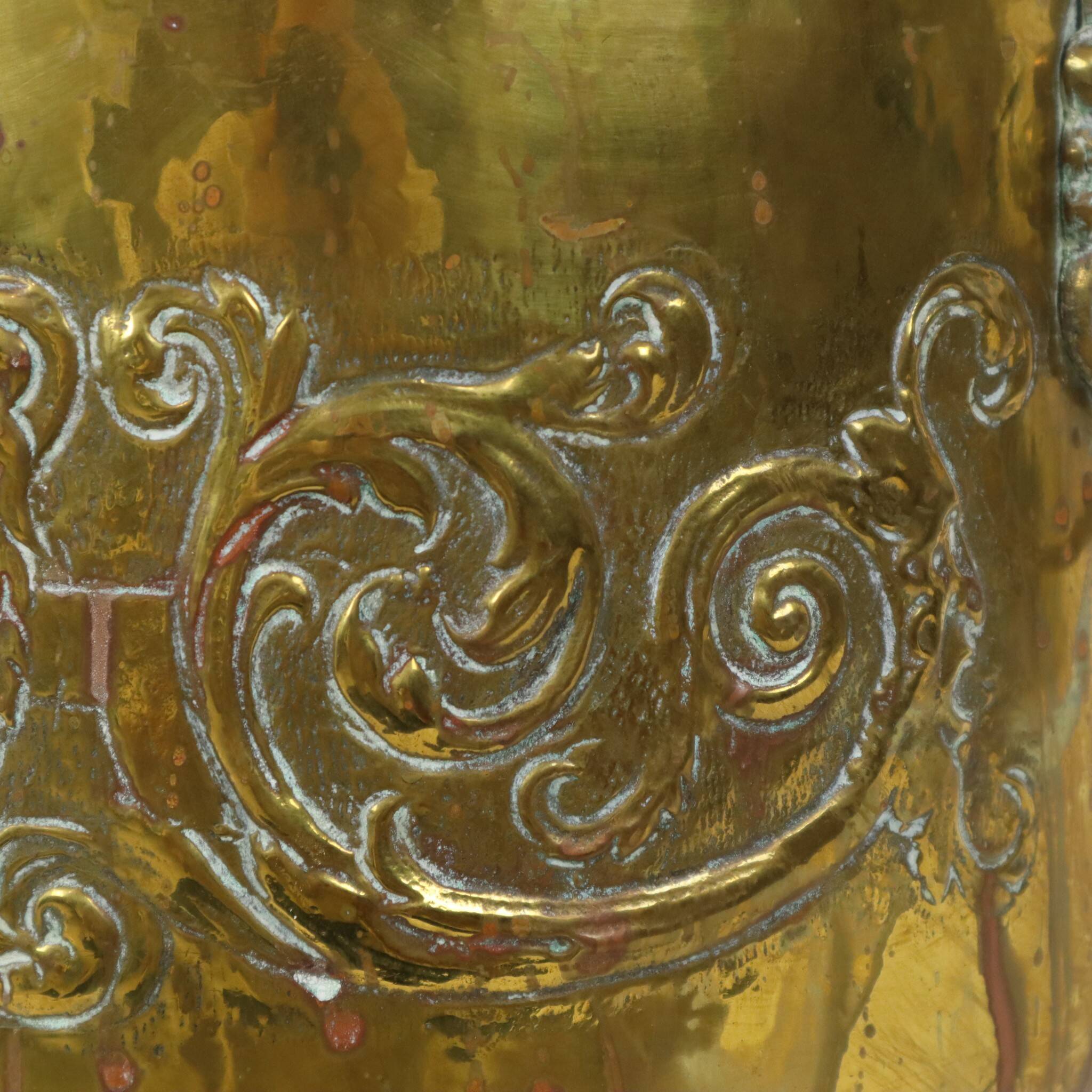 Large Brass Planter Jardinière Firewood Repoussé ca 1900