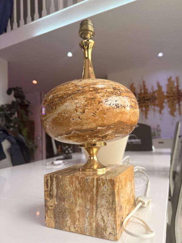 Pied de Lampe en Travertin Philippe Barbier Années 70