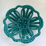 Mid-century Modern Art Ceramics Green Braided Woven Bowl by Vallauris, 1950s
