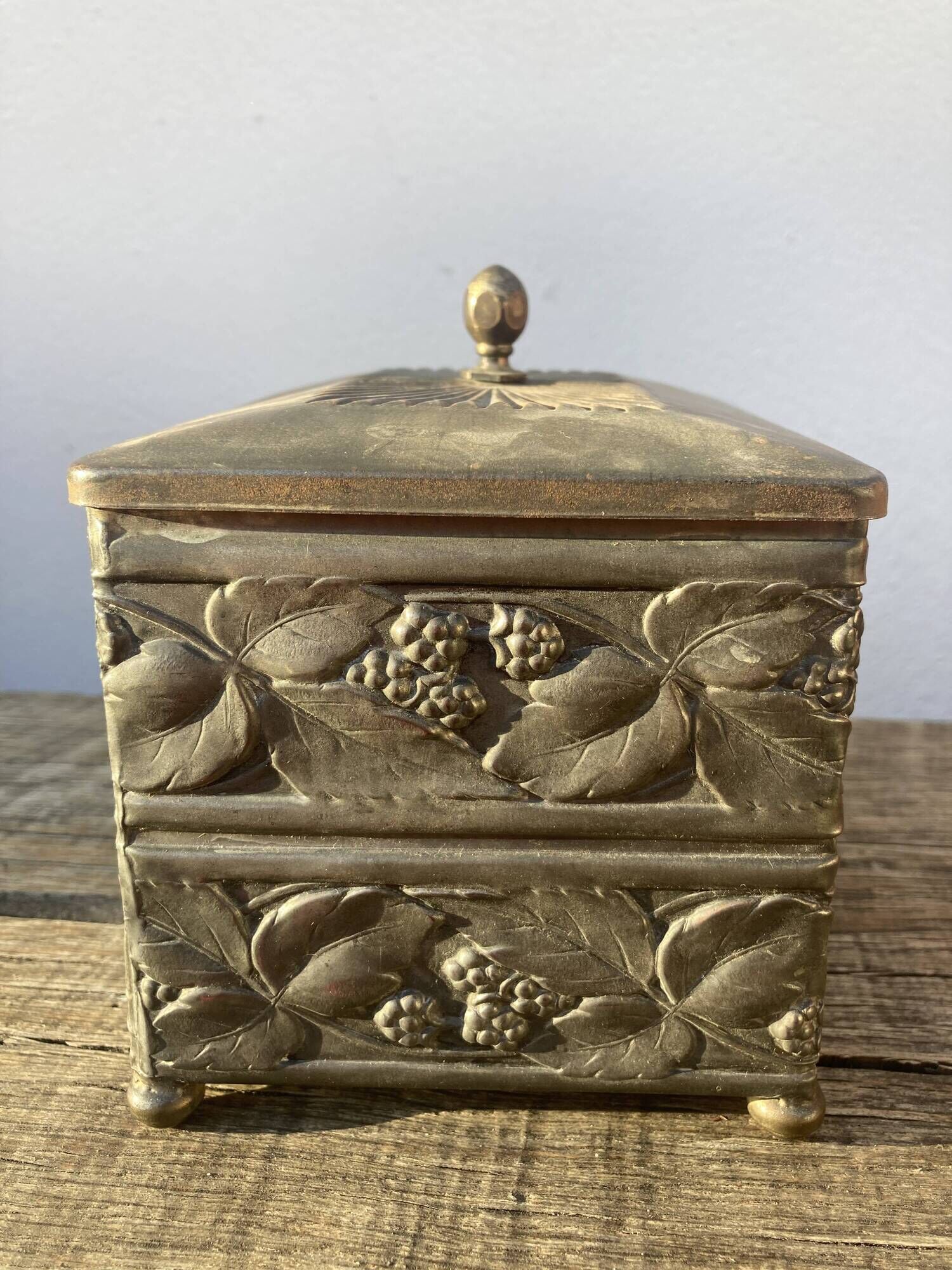 Metal jewelry box decorated with foliage and flowers art nouveau 1920