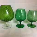 Trio of green glass vases Empoli Italy