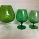 Trio of green glass vases Empoli Italy