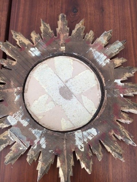 Mirror Italian sun gilded wood 46 cm x 46 cm mid 20th