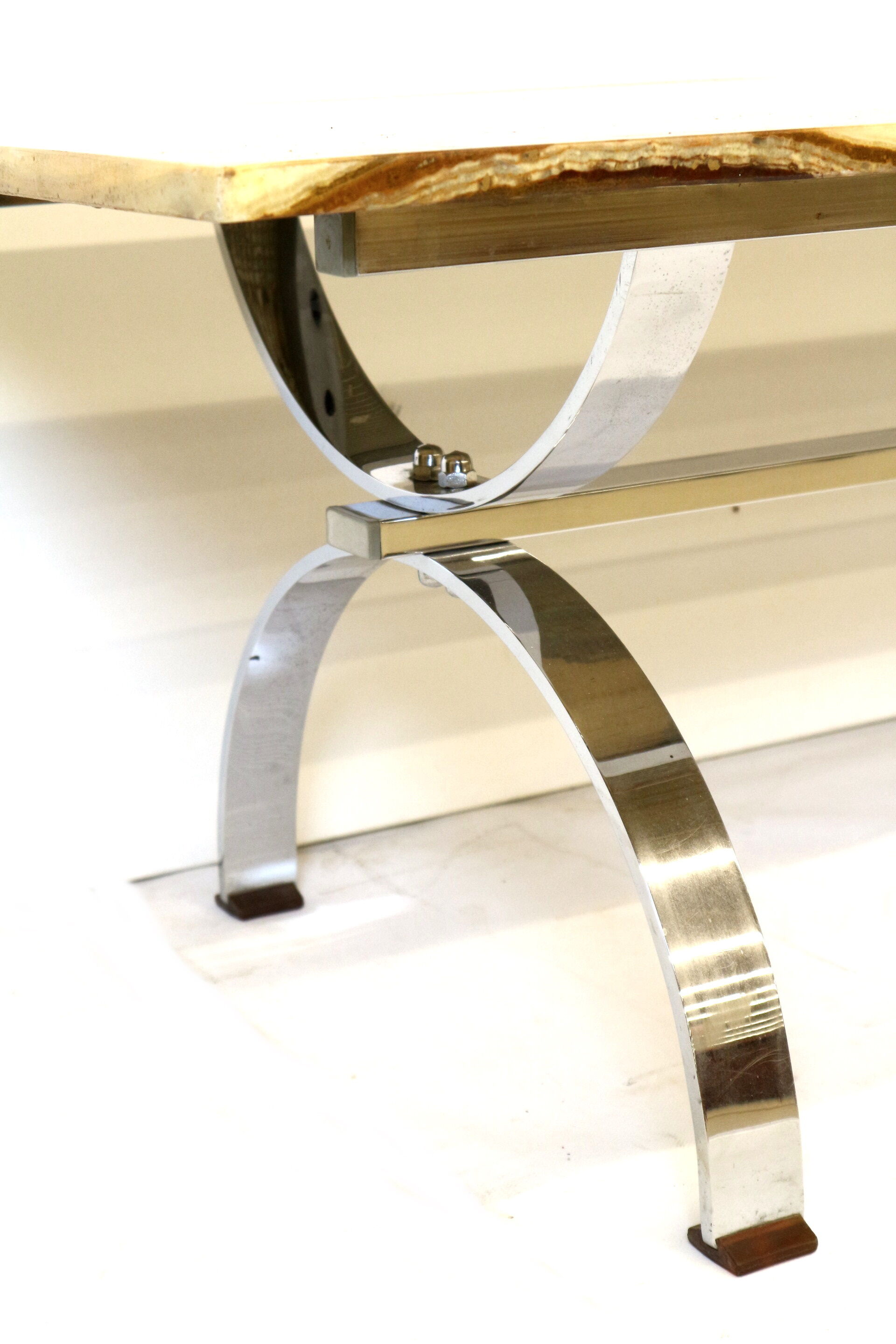 Vintage onyx coffee table with chrome base made in the 1970s