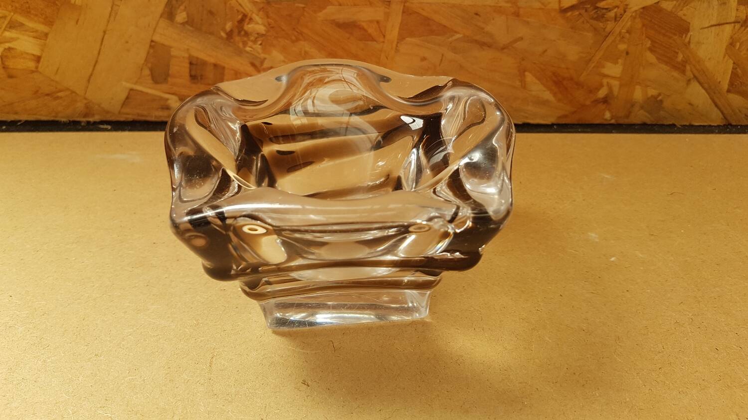Old vintage transparent & smoked crystal ashtray