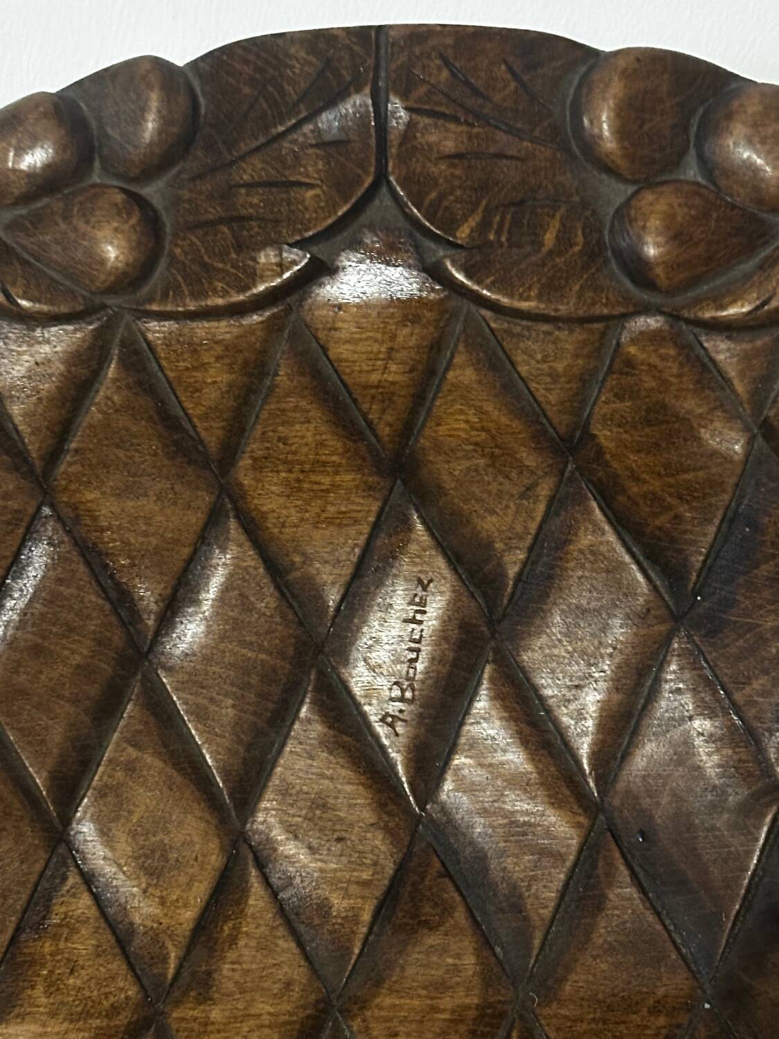 Basket or Pocket Emptying from the 1950s in Carved Wood signed A. Bouchez