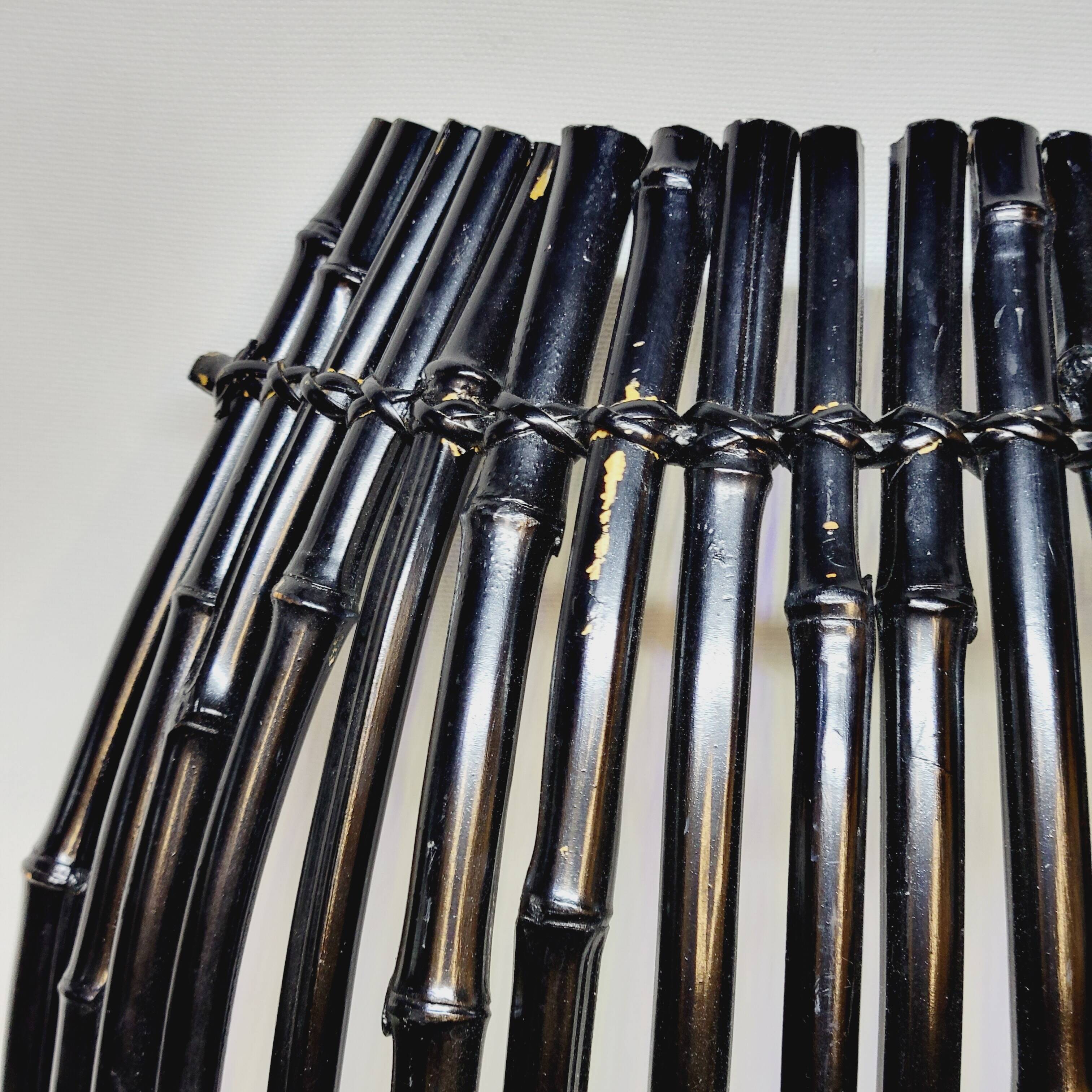 Large Vintage Black Bamboo Fruit Basket