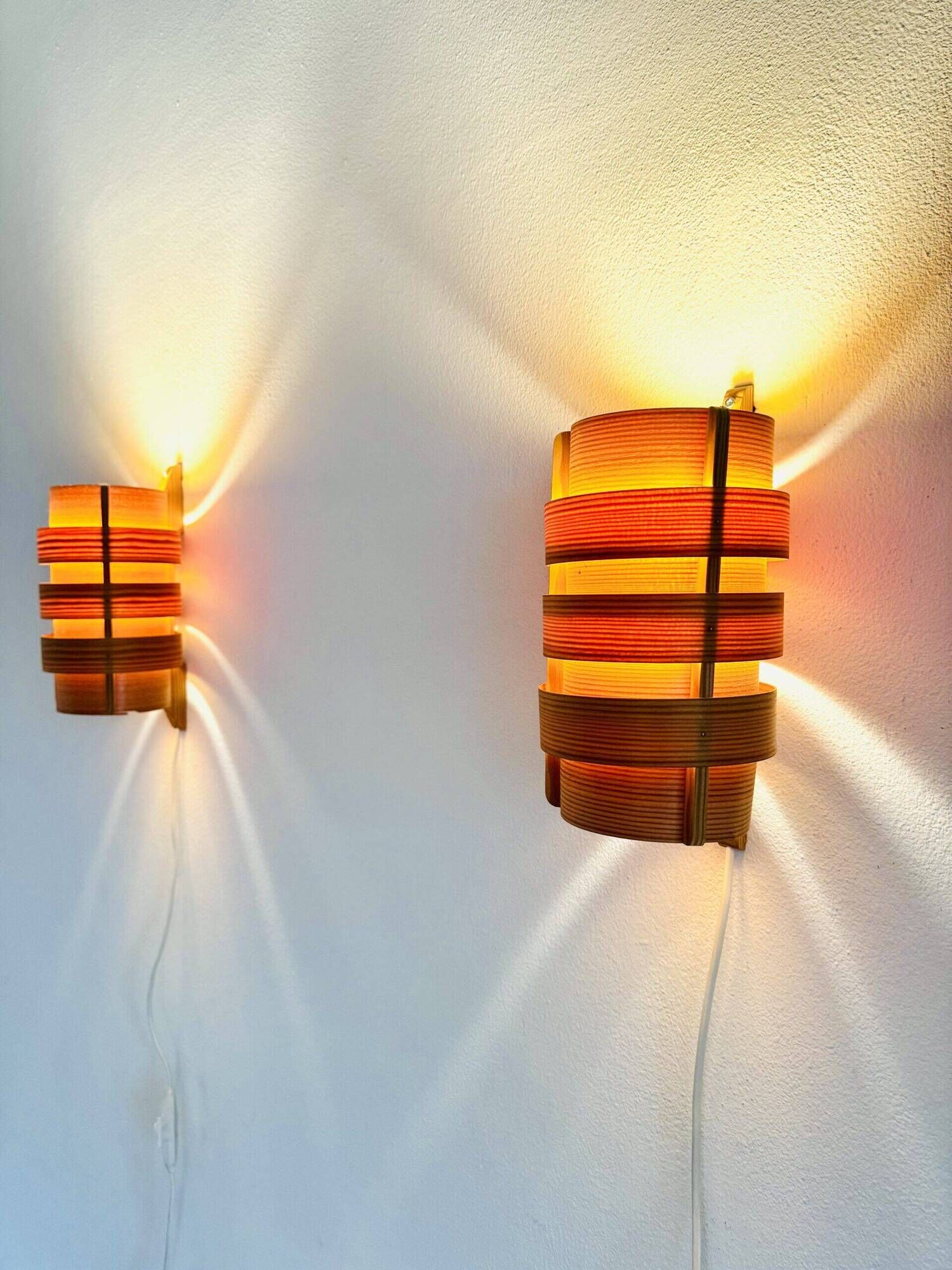 Set Of Curved Pine Veneer Wall Lamps By Hans-Agne Jakobsson For Markaryd, Sweden 1960S