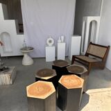 Set of 5 hexagonal stools in two-tone suar forming occasional furniture