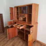 Dresser - 1950s elm cabinet with gold-decorated display case, in good condition.