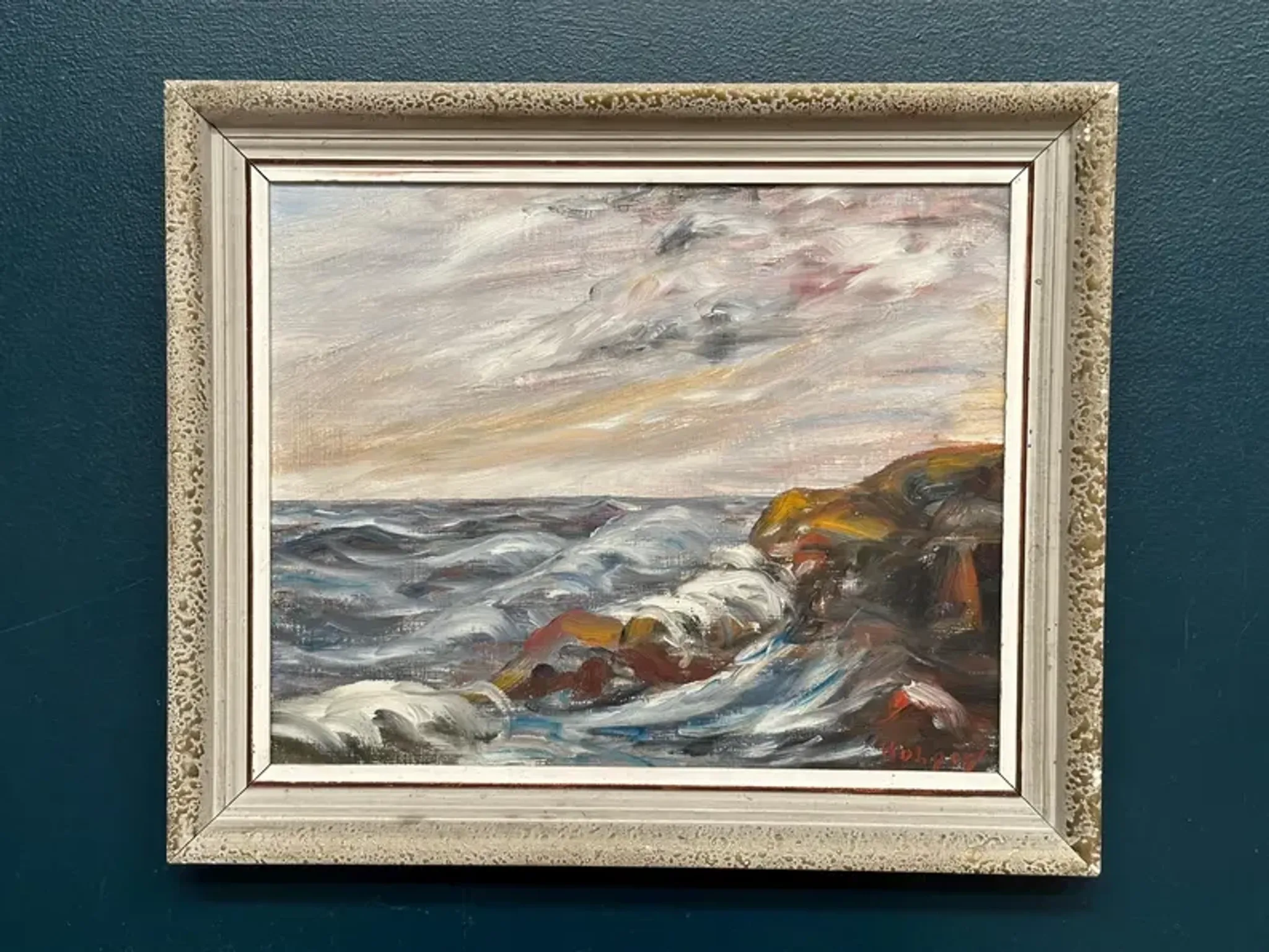 Oil on Canvas Original Swedish – 'Sea' by Holger Almquist – Signed – Vintage and Framed – 50 × 40 cm (19.7 in × 15.7 in)