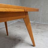 Dining table in blond oak compass feet 1950