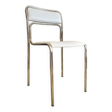 Designer tubular steel and white Skai chair, 1970s