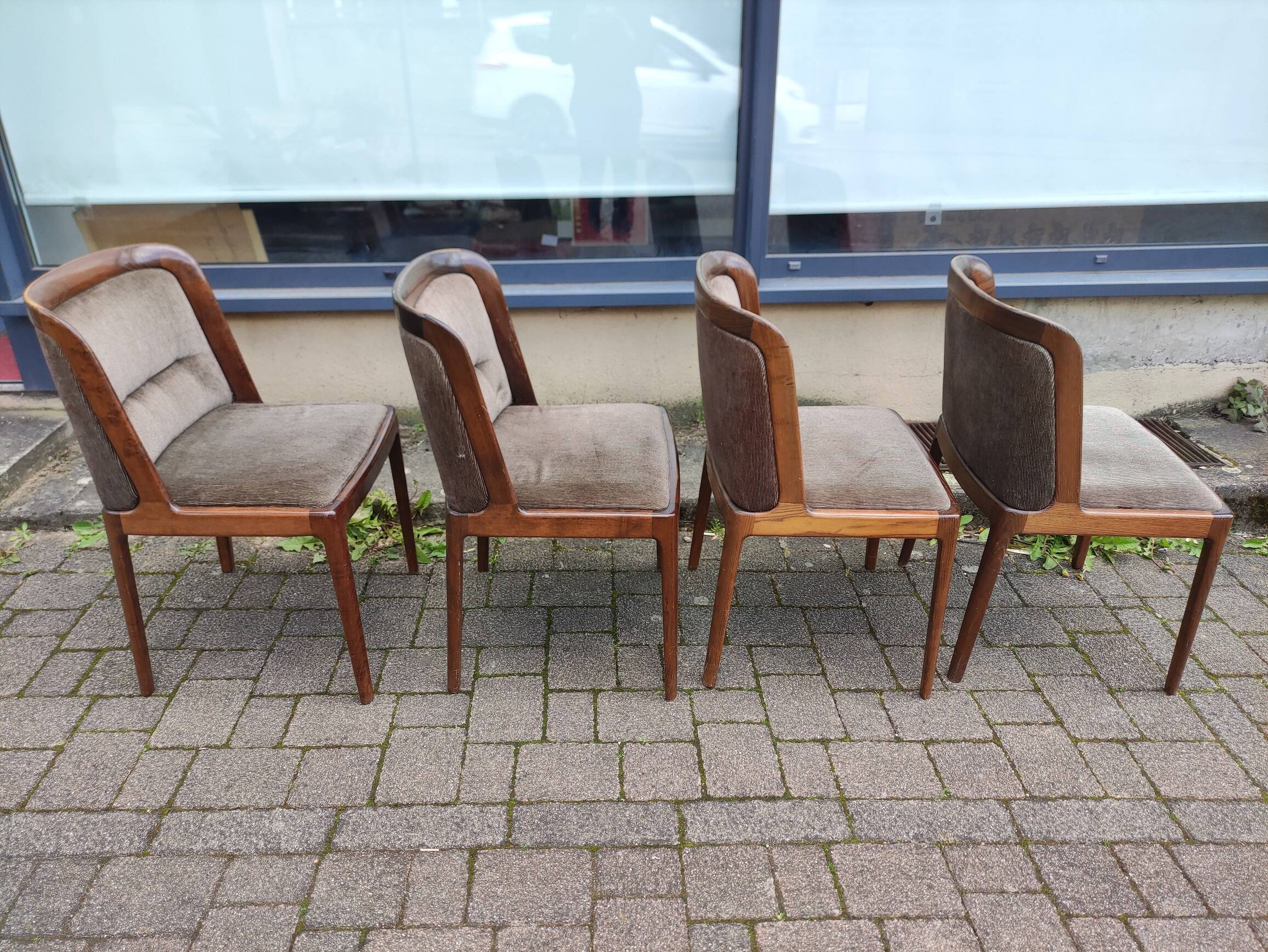 Set of 4 Dining Room Chairs - Dark Wood - Fabric - Scandinavian